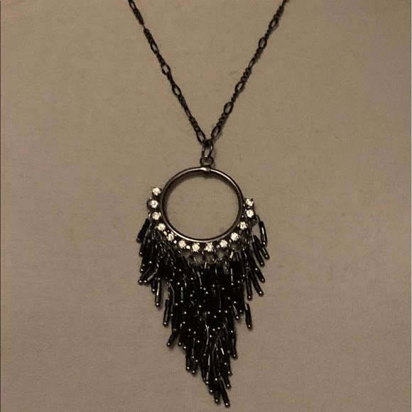 Gun Metal Crystal Black Tassel Pendant & Necklace - Picture 11 of 12
